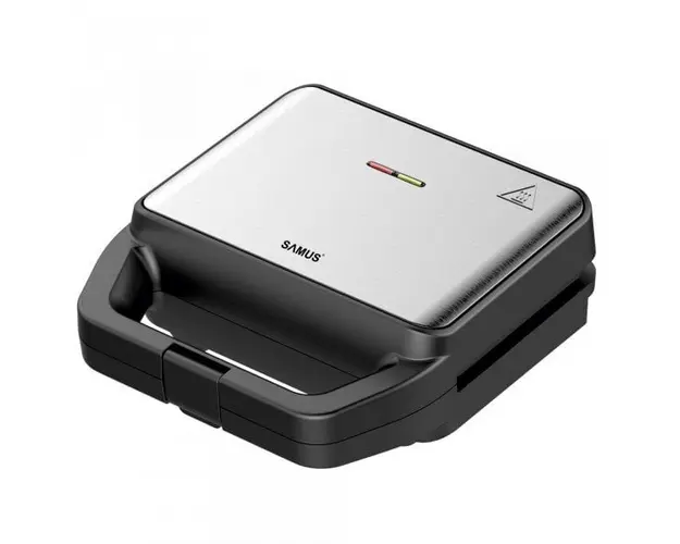 Sandwich maker Samus SDG-800X, 800 W, Placi interschimbabile grill si waffe, Anti-aderente, Inox/Negru