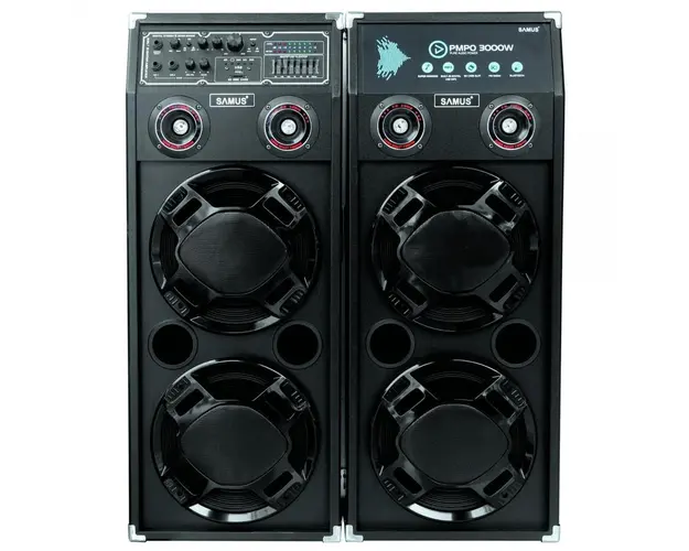 Sistem audio Samus Twin Sound 20, 2 boxe active, 300 W, Bluetooth, USB, SD card slot, Aux in, radio FM, intrare microfon, intrare chitara, egalizator, negru, microfon cu fir