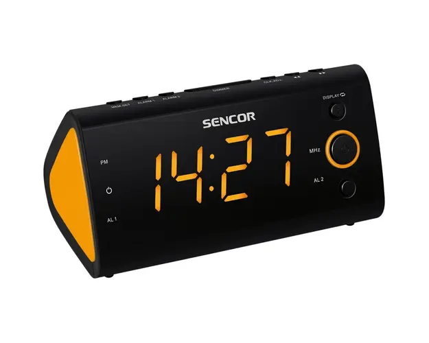 Radio cu ceas FM SRC 170 Sencor, display 1.2 inch, alarma duala, temperatura interioata, negru/portocaliu