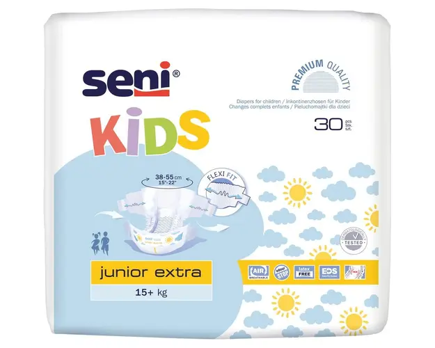 Scutece Seni Kids Junior extra Premium pentru incontinenta, 15-30 kg, 30 bucati