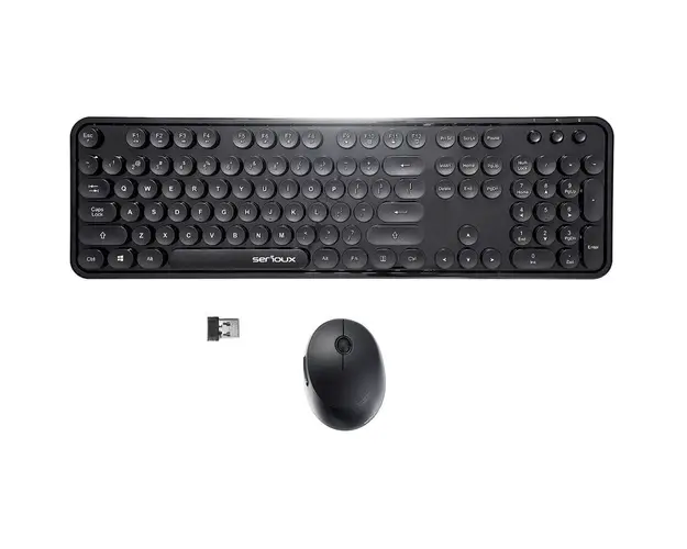 Kit tastatura + mouse Serioux Retro dark 9900BK, wireless 2.4GHz, US layout, negru