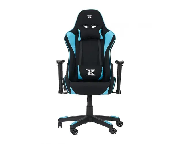 Scaun gaming X by Serioux, Torin, ajustabil, material textil, negru si albastru