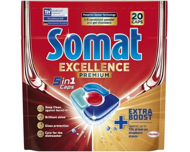 Detergent capsule pentru masina de spalat vase Somat Excellence 5in1, 20 spalari