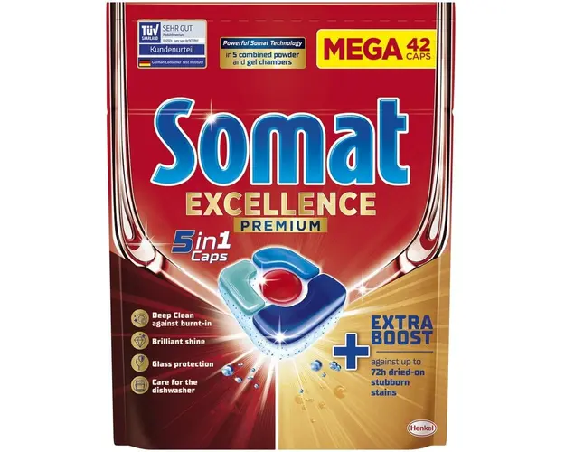 Detergent capsule pentru masina de spalat vase Somat Excellence 5in1, 42 spalari