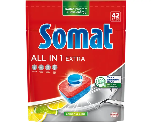 Detergent pentru masina de spalat vase Somat All in one Extra, 42 spalari