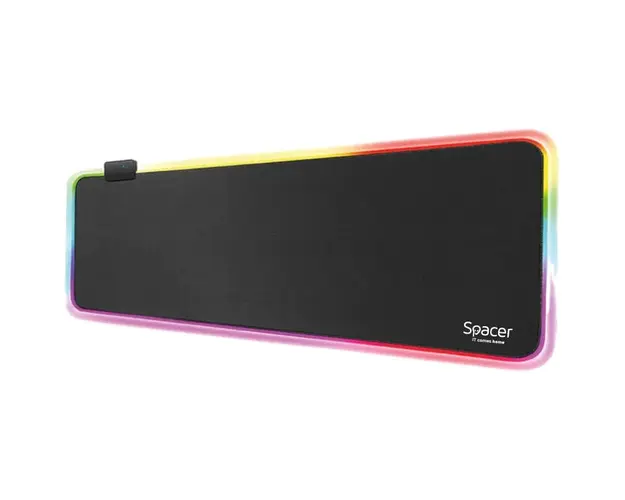Mousepad gaming RGB Spacer, cauciuc si material textil, 900 x 300 x 3 mm, 1.8 m lungime cablu, Negru