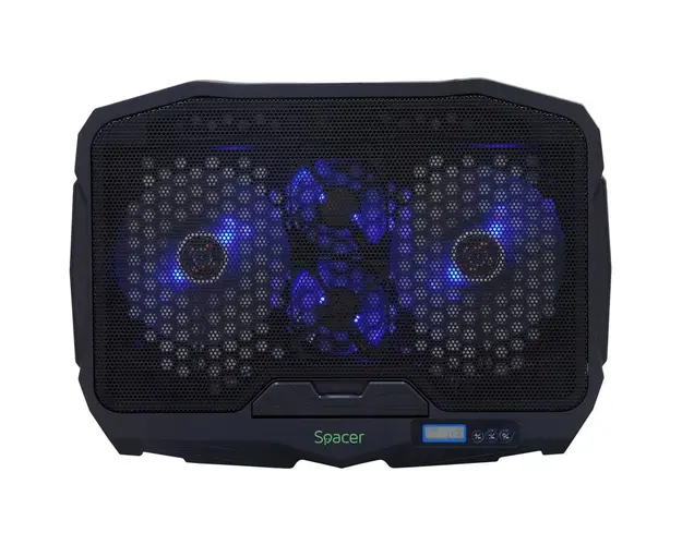 Stand gaming pentru laptop 17, sita metal, 2xfan 12.5cm, 2xfan 7cm cu led albastru, Negru