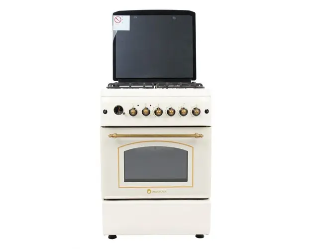 Aragaz Studio Casa FE60/60 Avena Rustic, 60 cm, cuptor gaz, 3 arzatoare gaz + 1 arzator electric, gratare fonta, crem