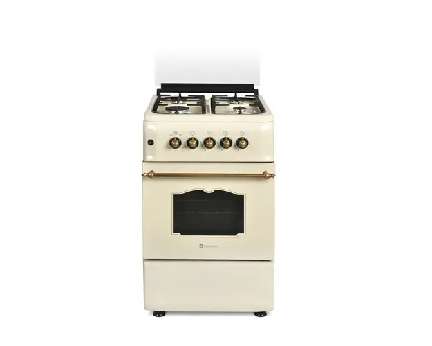 Aragaz Studio Casa Monza Retro F4G 50/55G, 4 arzatoare gaz, cuptor gaz, aprindere electrica, grill, 50/55 cm, crem