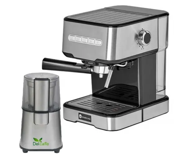 Pachet Espressor Cu Pompa Studio Casa Espresso Mio Sc 2001, 850 W, 15 Bar, 1.2 L, Inox + Rasnita Del Caffe Grind Master, 220W, 60G