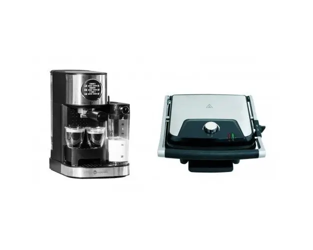 Pachet Espressor manual Barista latte, 15 Bar, 1470 W, 1.2 l, Cana lapte 700 ml si Grill electric Panini &amp; Grill SC2128