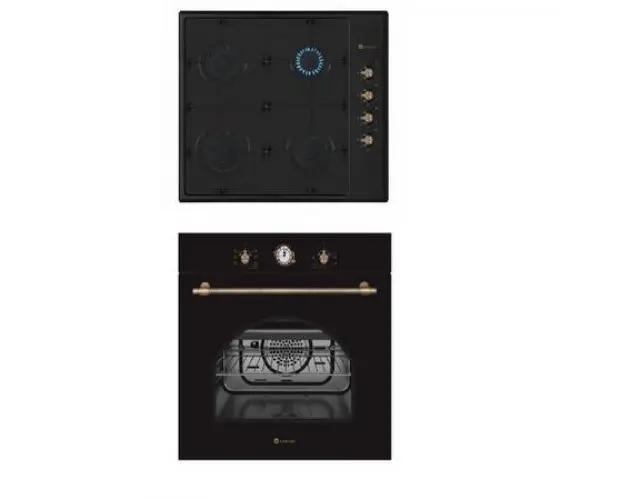 Pachet rustic incorporabil Dolce Vita Nero cuptor electric si plita gaz, Studio Casa, Clasa energetica A, 6 functii, Grill, Ventilator, Gratare fonta, Negru