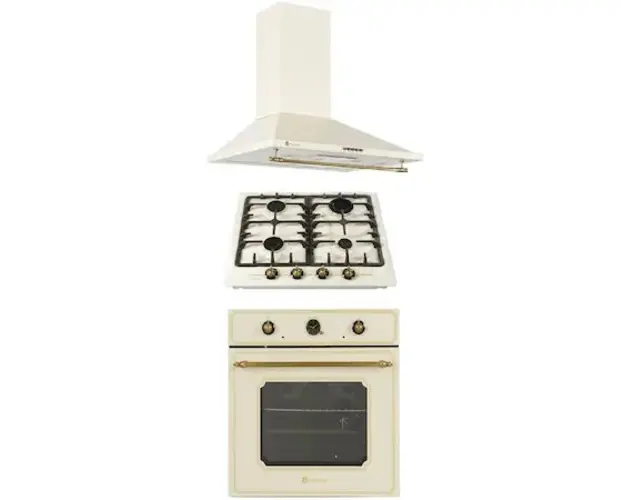 Pachet rustic Studio Casa Amalfi, cuptor electric , plita pe gaz sai hota decorativa , gratare fonta, 270 mc / h, finisaj crem