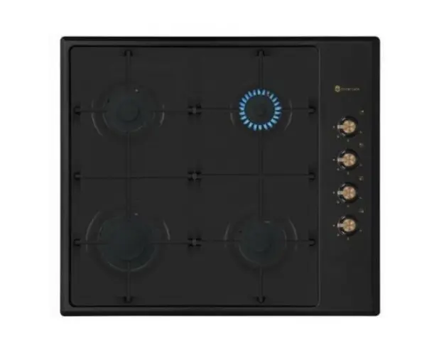 Plita Rustica Gaz, Incorporabila, 4 Arzatoare gaz, Studio Casa Dolce Vita PDV60 Nero, Gratare fonta, Aprindere electrica, Valve de siguranta, Negru