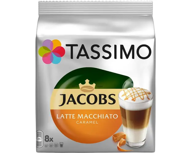 Capsule cafea, Jacobs Tassimo Caramel Macchiato, 8 bauturi x 295 ml, 8 capsule specialitate cafea + 8 capsule lapte