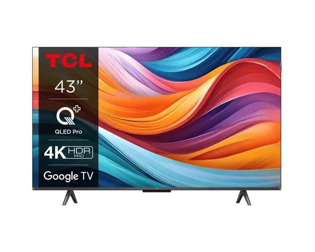 Televizor QLED TCL 43T7B, 108 cm, Smart Google TV, 4K Ultra HD, Clasa F