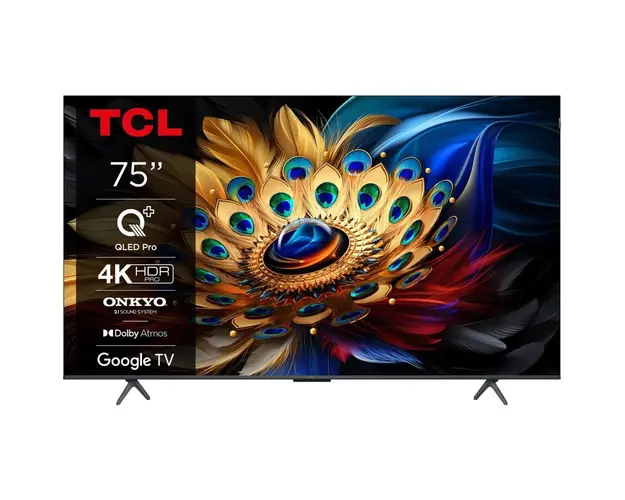 Televizor QLED TCL 75C655, 189 cm, Smart Google TV, 4K Ultra HD, Clasa F