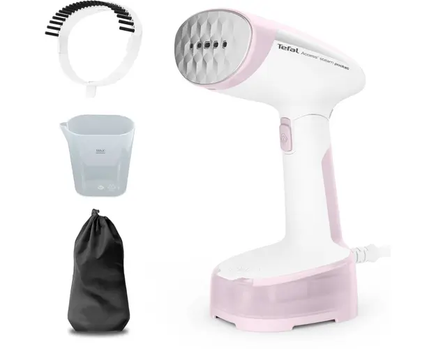 Aparat de calcat vertical cu abur Tefal Access Steam Pocket DT3050E1, 1300 W, abur variabil 20 g/min, Oprire automata, husa pentru transport, alb &amp; roz