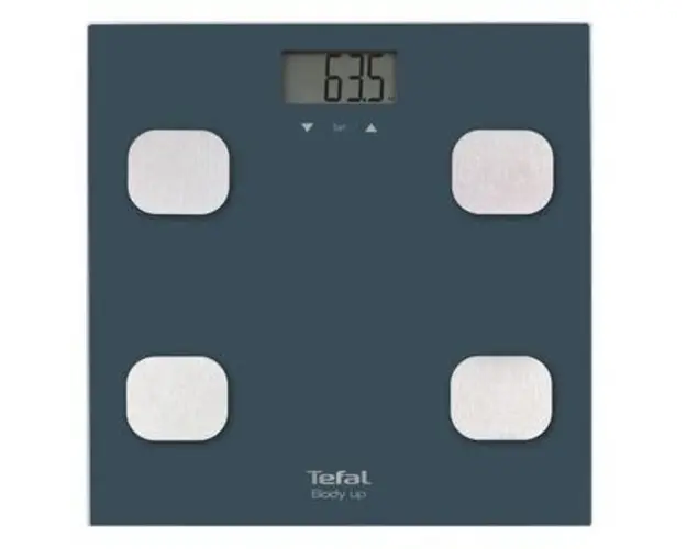 Cantar de baie Tefal Body Up BM2520V0, 150 kg, LCD, Sticla, 8 memorii, Indice de masa corporala, Albastru