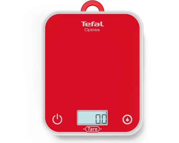 Cantar de bucatarie Tefal Optiss BC50U3V0, 5 kg, sticla securizata, functie Tara, functie de cantarire a lichidelor, precizie 0.5g, afisaj LCD, carlig de agatat, rosu