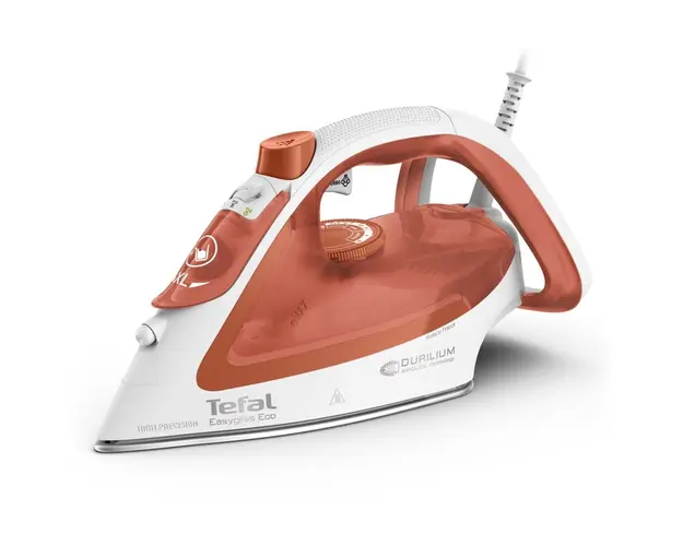 Fier de calcat Tefal EasyGliss Eco FV5782E0, 2800 W, abur variabil 50 g/min, talpa Durilium Airglide, mod Eco, alb &amp; portocaliu