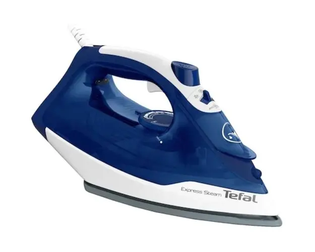 Fier de calcat Tefal Express Steam FV2838E0, 2400W, jet de abur 180 g/min, abur variabil 0-40 g/min, 270 ml, functie anticalcar, alb/albastru