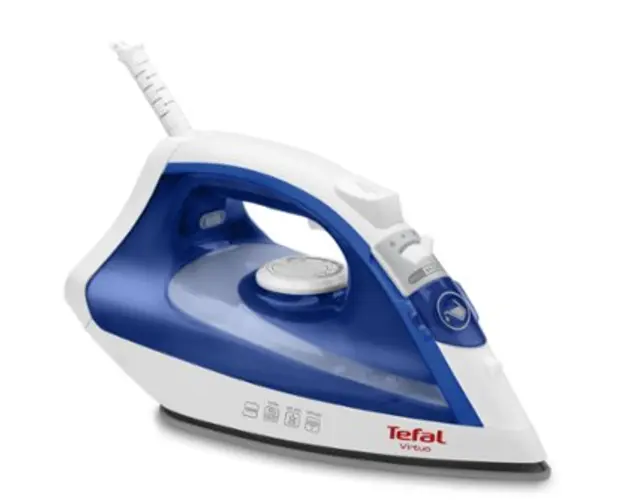 Fier de calcat Tefal Virtuo FV1711E0, 1800 W, 80 g/min, 24 g,min, talpa anti-aderenta, 200 ml, alb/albastru