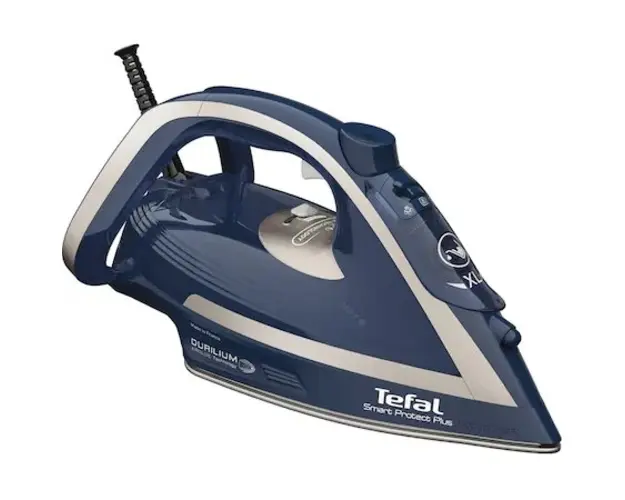 Fier de calcat Tefal Smart Protect Plus FV6872E0, 2800W, jet de abur 260 g/min, abur variabil 0-40 g/min, colector anticalcar, oprire automata, albastru/gri