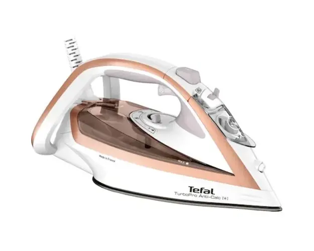 Fier de calcat Tefal Turbo Anti-Calc FV5697E1, 3000W, jet abur 270 g/min, abur variabil 0-50 g/min, colector anticalcar, oprire automata, alb/roz