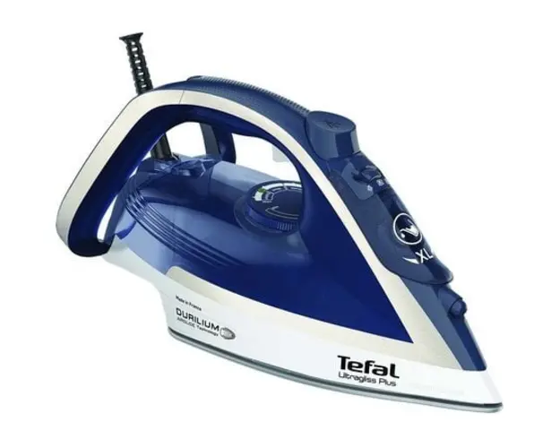 Fier de calcat Tefal Ultragliss Plus FV6812E0, 2800W, jet de abur 260 g/min, abur variabil 0-50 g/min, colector anticalcar, oprire automata, alb/albastru