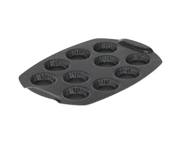 Forma de copt Tefal PerfectBake Mini Tarte, aluminiu reciclat, invelis antiaderent, 21x29 cm, negru &amp; maro