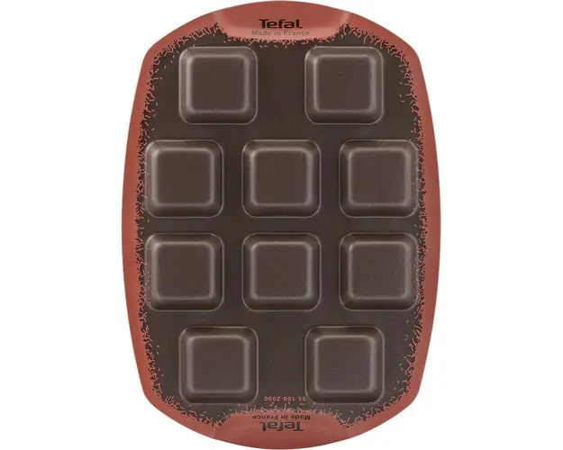 Forma de copt Tefal PerfectBake Mini Tarte patrate, aluminiu reciclat, invelis antiaderent, 21x29 cm, negru &amp; maro