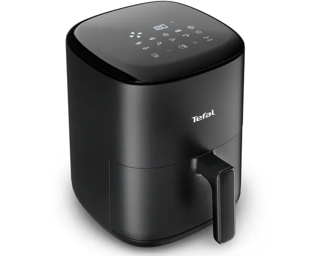 Friteuza cu aer cald Tefal Easy Fry Compact EY145810, 1300W, 10 programe, capacitate 3L, ecran tactil, vas detasabil antiaderent, oprire automata, negru