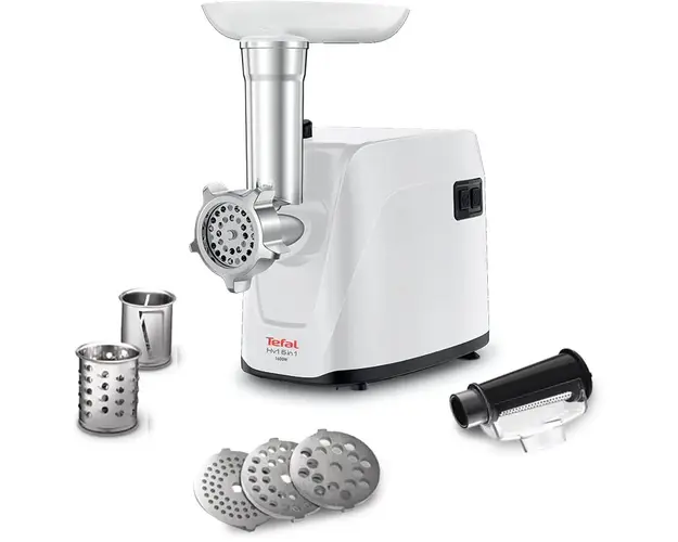 Masina de tocat carne Tefal HV1 NE114130, 1600W, 1.9kg/min, accesoriu pentru rosii, functie reverse, alb