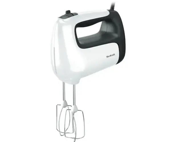Mixer de mana Tefal Prep&#039;Mix HT461138, 500W, 5 viteze, Turbo, 2 accesorii pentru aluat, 2 teluri, picior pasator, alb