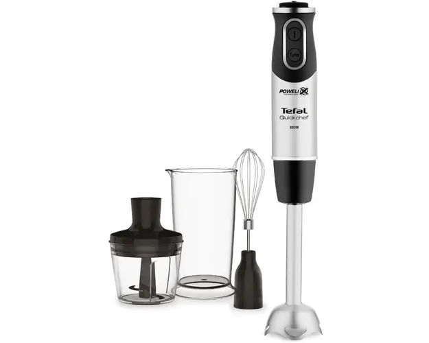 Mixer vertical Tefal QuickChef 3 in 1 HB653838, Tehnologie Powelix, 800 W, 20 viteze, lame inox, Argintiu/ negru