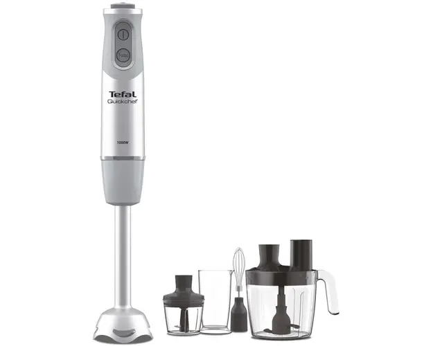Mixer vertical Tefal Quickchef HB65LD38, Functii Pulse, Turbo, 20 viteze, Picior Inox, Pahar, Tocator, Tel, Alb