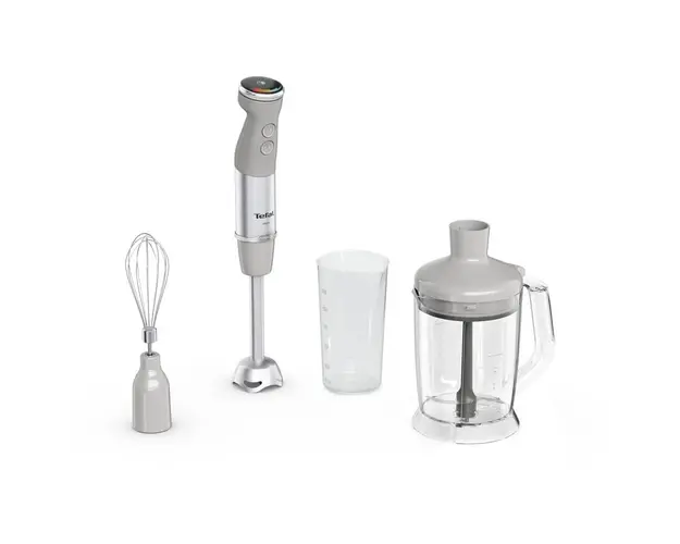 Mixer vertical Tefal Quickchef+ HB67MB30, 1000W, 20 trepte de viteza, functie Turbo, tocator 1000 ml, pahar de masurat 800ml, tel, inox, 4 lame Powelix, gri &amp; argintiu