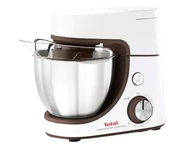 Robot de bucatarie Tefal MAsterChef Gourmet Baking with Kids QB51K138, 1100W, bol inox 4.6L, 1.8 kg, 8 trepte de viteza, Alb
