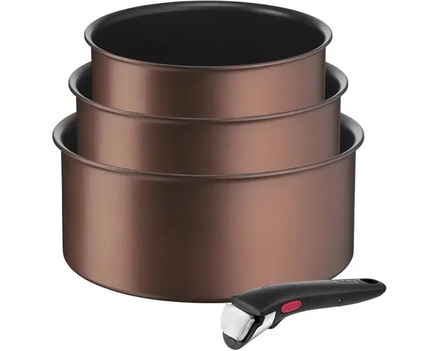 Set 4 piese Tefal Ingenio Resource, cratita 16/28/20 cm, maner detasabil, invelis antiaderent Titanium, indicator temperatura Thermo-Signal, maro