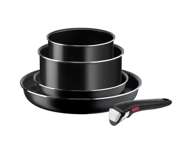 Set 5 piese TEFAL Ingenio Easy Cook &amp; Clean L1539543, maner detasabil, invelis antiaderent Titan, indicator termic Thermo Signal, negru