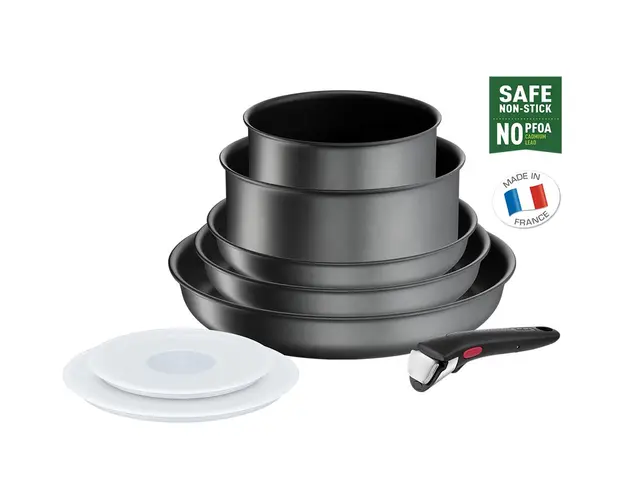 Set de 8 piese Tefal Ingenio Daily Chef, invelis antiaderent Titanium, maner detasabil, indicator temperature Thermo-Signal, gri