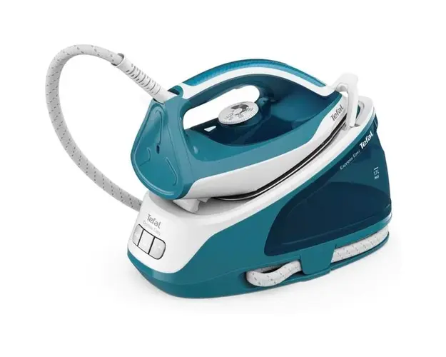 Statie de calcat Tefal Express Essential SV6131E0, 2200W, presiune 5.8 bari, jet de abur 350g/min, capacitate recipient 1.7L, Talpa Ceramic Xpress Glide, alb/albastru