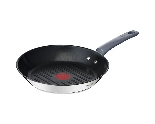 Tigaie grill Tefal Daily Cook, 26 cm, invelis antiaderent din titan, maner nituit, indicator Thermo-Signal, negru/argintiu
