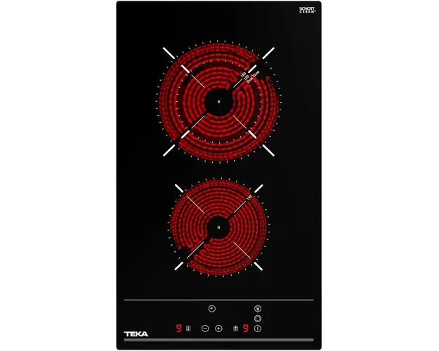 Plita incorporabila domino Teka TZC 32320 BK TTC, Vitroceramica, 2 zone de gatit, Indicator caldura reziduala, 30 cm, Negru