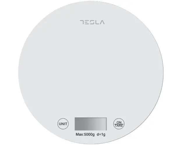 Cantar de bucatarie Tesla KS200W, 5kg, ecran LCD, Functie Tara, Sticla, Alb