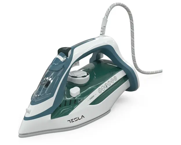 Fier de calcat Tesla IR300BL, 2200 W, talpa ceramica, rezervor 350 ml, 25g/min, functie anti-calcar, functie anti-picurare, cablu 1.9 m, albastru/alb,