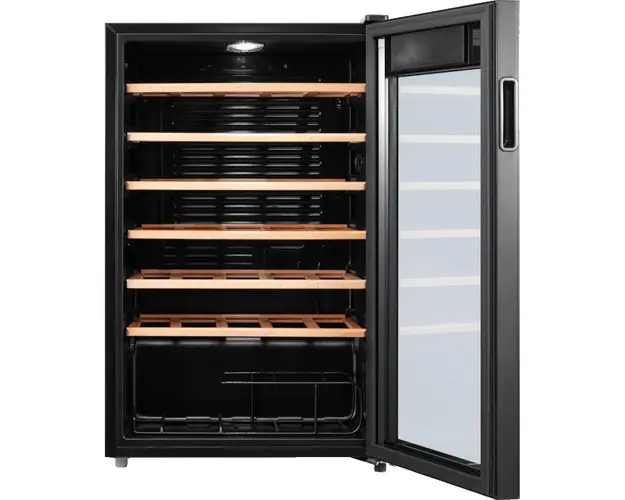 Vitrina vinuri Tesla RW092M, 93L, H84.5cm , Control electronic, rafturi lemn, 34 sticle