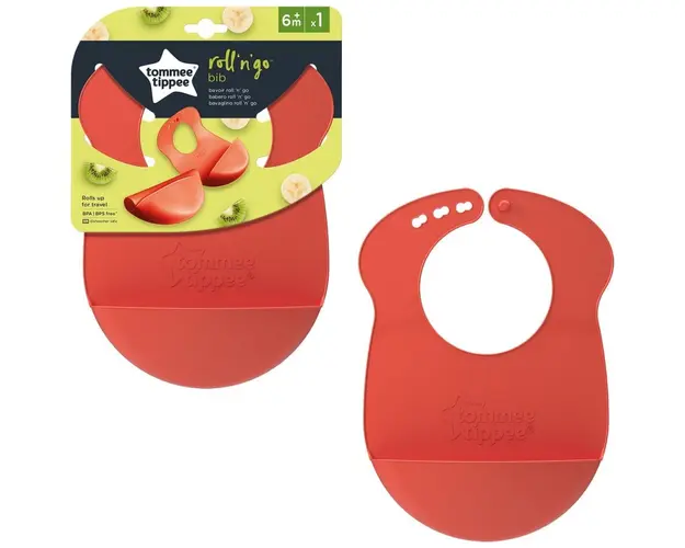 Baveta Tommee Tippee Roll &amp; Go, de la 6 luni, Rosu