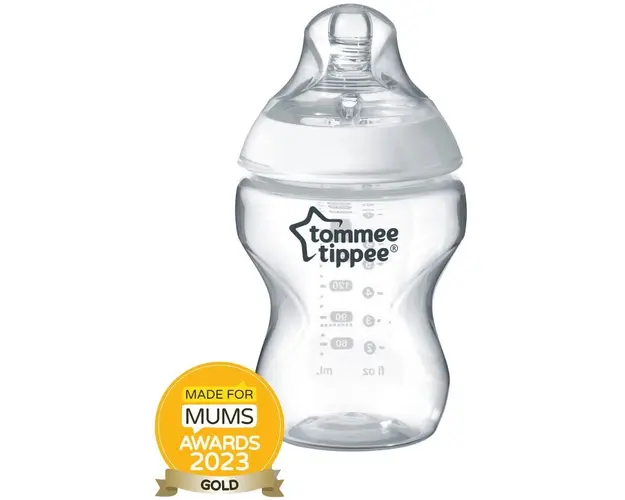Biberon Tommee Tippee Closer to Nature, tetina asemanatoare sanului mamei, cu flux lent si valva anti-colici, 260 ml, PP, 0 luni +, 1 buc